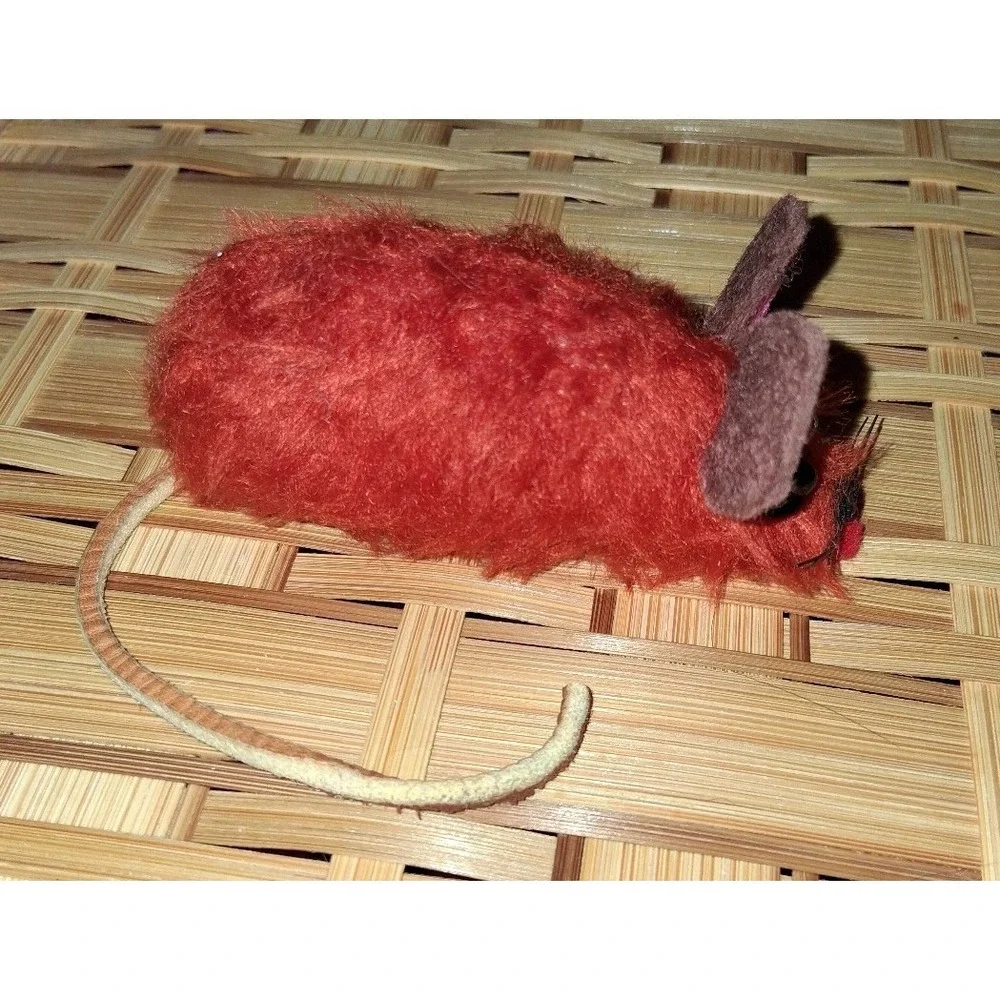 Vintage Red Flocked Mouse Pin Cushion Sewing Notions Pincushion 3.5